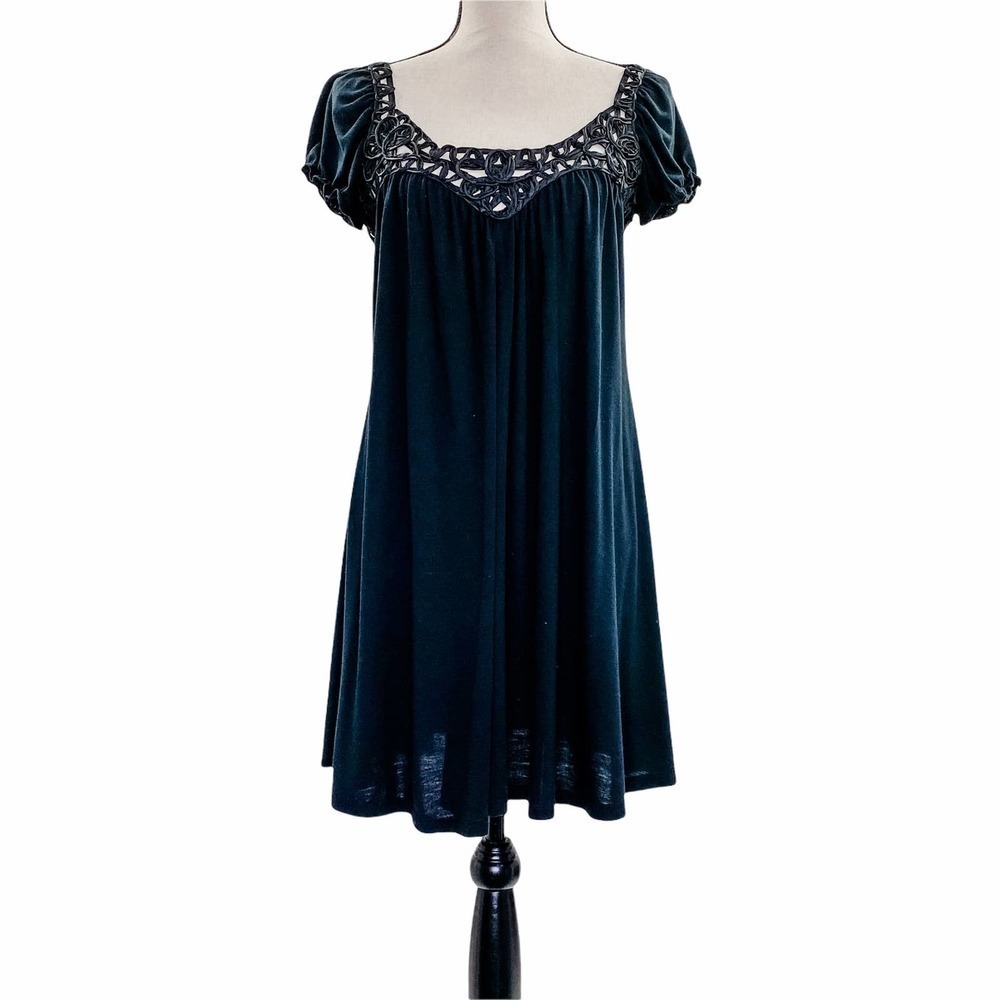 DEBBIE Miller Black Crochet Short Sleeve Dress